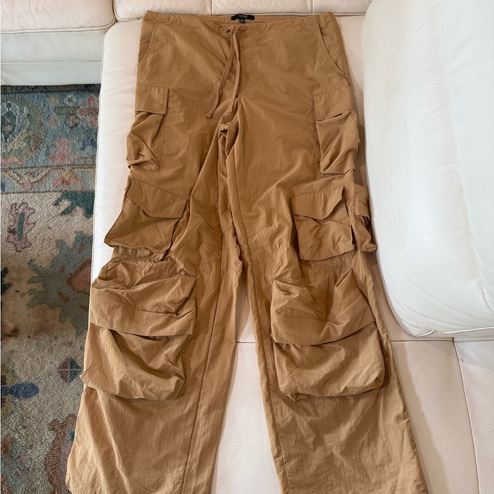 AFRM Wide-Leg Utility Cargo Jumpsuit Pants in Tan